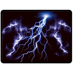 Blue Thunder at night, Colorful Lightning graphic Double Sided Fleece Blanket (Large) 