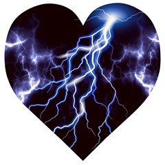 Blue Thunder at night, Colorful Lightning graphic Wooden Puzzle Heart