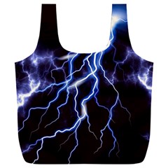 Blue Thunder at night, Colorful Lightning graphic Full Print Recycle Bag (XXL)