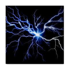 Blue Electric Thunder Storm, Colorful Lightning Graphic Tile Coaster by picsaspassion