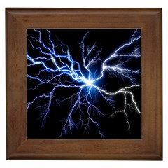 Blue Electric Thunder Storm, Colorful Lightning Graphic Framed Tile by picsaspassion