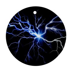 Blue Electric Thunder Storm, Colorful Lightning Graphic Ornament (round) by picsaspassion