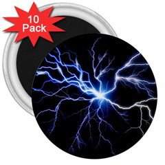 Blue Electric Thunder Storm, Colorful Lightning Graphic 3  Magnets (10 Pack)  by picsaspassion