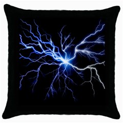 Blue Electric Thunder Storm, Colorful Lightning Graphic Throw Pillow Case (black) by picsaspassion