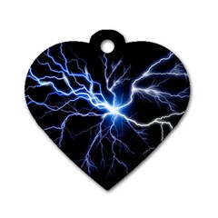 Blue Electric Thunder Storm, Colorful Lightning Graphic Dog Tag Heart (one Side) by picsaspassion