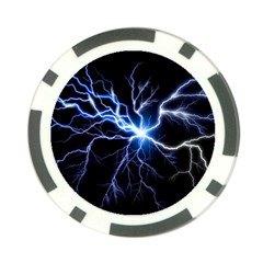 Blue Electric Thunder Storm, Colorful Lightning Graphic Poker Chip Card Guard by picsaspassion