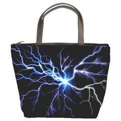 Blue Electric Thunder Storm, Colorful Lightning Graphic Bucket Bag by picsaspassion