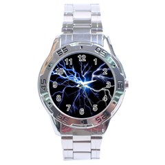 Blue Electric Thunder Storm, Colorful Lightning Graphic Stainless Steel Analogue Watch by picsaspassion