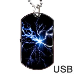 Blue Electric Thunder Storm, Colorful Lightning Graphic Dog Tag Usb Flash (one Side) by picsaspassion