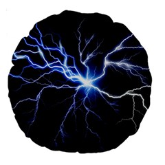 Blue Electric Thunder Storm, Colorful Lightning Graphic Large 18  Premium Round Cushions by picsaspassion