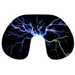 Blue Electric Thunder Storm, Colorful Lightning Graphic Travel Neck Pillow