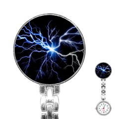 Blue Electric Thunder Storm, Colorful Lightning Graphic Stainless Steel Nurses Watch by picsaspassion