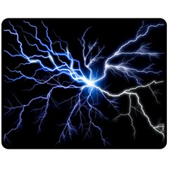 Blue Electric Thunder Storm, Colorful Lightning Graphic Double Sided Fleece Blanket (medium)  by picsaspassion