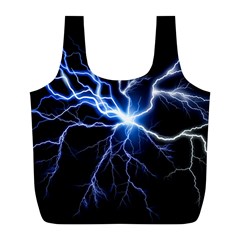 Blue Electric Thunder Storm, Colorful Lightning Graphic Full Print Recycle Bag (l) by picsaspassion