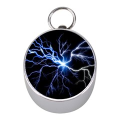 Blue Electric Thunder Storm, Colorful Lightning Graphic Mini Silver Compasses by picsaspassion