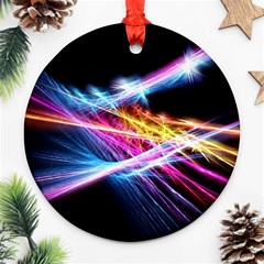 Colorful Neon Light Rays, Rainbow Colors Graphic Art Ornament (round) by picsaspassion