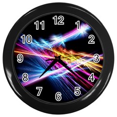 Colorful Neon Light Rays, Rainbow Colors Graphic Art Wall Clock (black) by picsaspassion