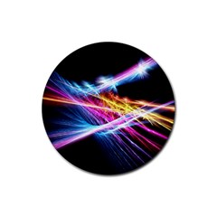 Colorful Neon Light Rays, Rainbow Colors Graphic Art Rubber Coaster (round)  by picsaspassion