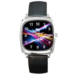 Colorful Neon Light Rays, Rainbow Colors Graphic Art Square Metal Watch by picsaspassion