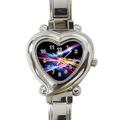 Colorful Neon Light Rays, Rainbow Colors Graphic Art Heart Italian Charm Watch by picsaspassion