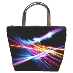 Colorful Neon Light Rays, Rainbow Colors Graphic Art Bucket Bag by picsaspassion