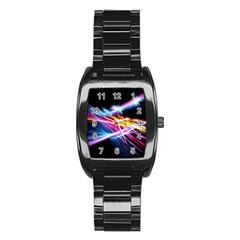 Colorful Neon Light Rays, Rainbow Colors Graphic Art Stainless Steel Barrel Watch