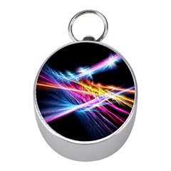 Colorful Neon Light Rays, Rainbow Colors Graphic Art Mini Silver Compasses by picsaspassion