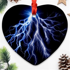 Blue Lightning At Night, Modern Graphic Art  Ornament (heart)