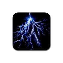 Blue Lightning At Night, Modern Graphic Art  Rubber Square Coaster (4 Pack)  by picsaspassion