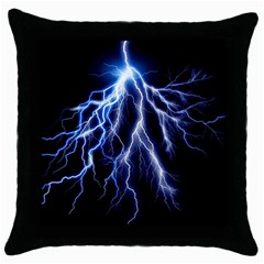 Blue Lightning At Night, Modern Graphic Art  Throw Pillow Case (black) by picsaspassion