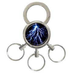 Blue Lightning At Night, Modern Graphic Art  3-ring Key Chain by picsaspassion