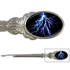 Blue Lightning At Night, Modern Graphic Art  Letter Opener by picsaspassion