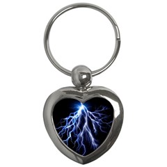 Blue Lightning At Night, Modern Graphic Art  Key Chain (heart) by picsaspassion