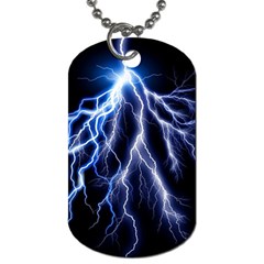 Blue Lightning At Night, Modern Graphic Art  Dog Tag (one Side) by picsaspassion