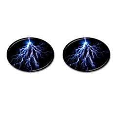 Blue Lightning At Night, Modern Graphic Art  Cufflinks (oval) by picsaspassion