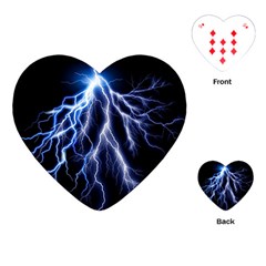 Blue Lightning At Night, Modern Graphic Art  Playing Cards Single Design (heart)