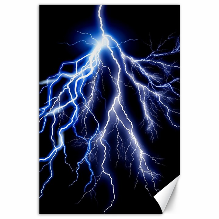 Blue Lightning at night, modern graphic art  Canvas 24  x 36 