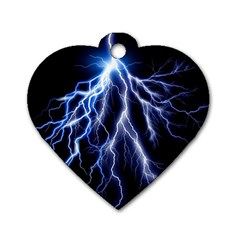 Blue Lightning At Night, Modern Graphic Art  Dog Tag Heart (one Side) by picsaspassion