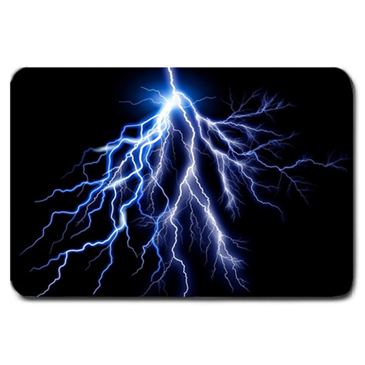 Blue Lightning at night, modern graphic art  Large Doormat 