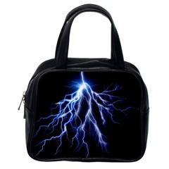 Blue Lightning At Night, Modern Graphic Art  Classic Handbag (one Side) by picsaspassion