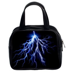 Blue Lightning At Night, Modern Graphic Art  Classic Handbag (two Sides) by picsaspassion