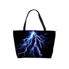 Blue Lightning At Night, Modern Graphic Art  Classic Shoulder Handbag by picsaspassion