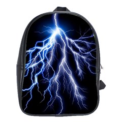 Blue Lightning At Night, Modern Graphic Art  School Bag (large) by picsaspassion