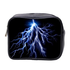 Blue Lightning At Night, Modern Graphic Art  Mini Toiletries Bag (two Sides) by picsaspassion