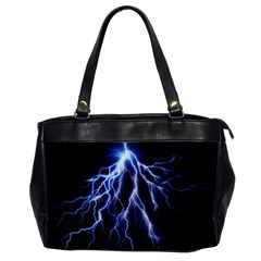 Blue Lightning At Night, Modern Graphic Art  Oversize Office Handbag by picsaspassion