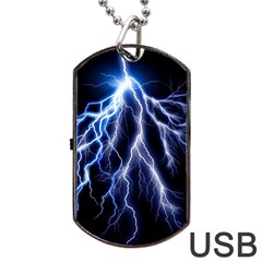 Blue Lightning At Night, Modern Graphic Art  Dog Tag Usb Flash (two Sides) by picsaspassion