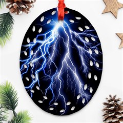 Blue Lightning At Night, Modern Graphic Art  Oval Filigree Ornament (two Sides)