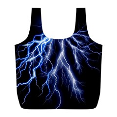 Blue Lightning At Night, Modern Graphic Art  Full Print Recycle Bag (l) by picsaspassion