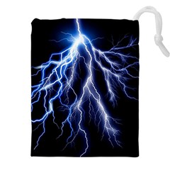 Blue Lightning At Night, Modern Graphic Art  Drawstring Pouch (4xl) by picsaspassion