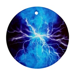 Blue Lightning Thunder At Night, Graphic Art 3 Ornament (round) by picsaspassion